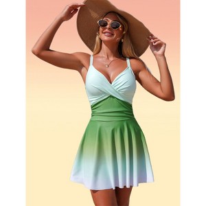 green emerald velvet dress GIANNA printed swim cover-up dress in Leaf Green/White – Elegantees main image 1
