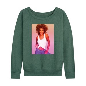 Women's - Whitney Houston - Gradient Photo Lightweight French Terry Wide Neck Long Sleeve Shirt - 1 of 4