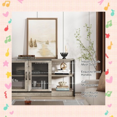 Garvee Rustic Gray TV Stand for 55-75 Inch TVs – Stylish Farmhouse Entertainment Center with Open Shelves, Storage Cabinets