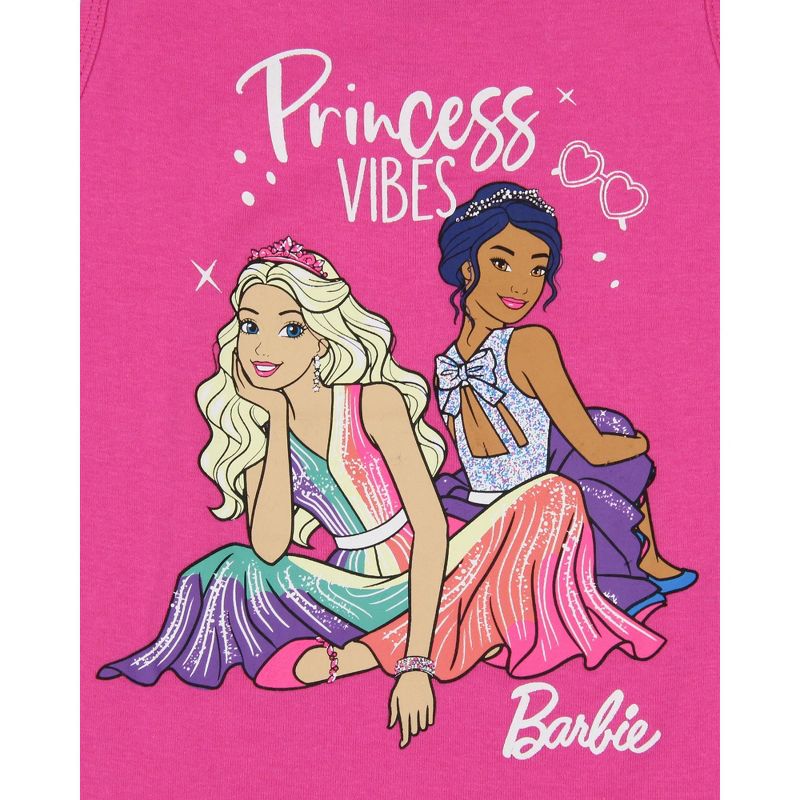 Barbie Girls' Princess Vibes Characters Sleep Pajama Set Tank Top Shorts Pink, 3 of 7