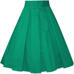 Women's Vintage Floral Midi Skirt - Pleated A-Line Skirt with Pockets A-green - 1 of 4