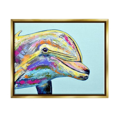 Stupell Industries Marine Life Dolphin Turquoise Accent Framed Canvas
