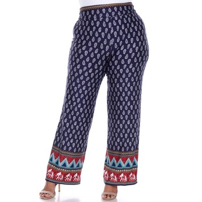 Plus Size Paisley Print Palazzo Pants - White Mark