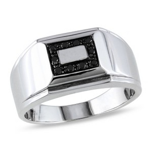 EVERLY JEWELRY | Sterling Silver Black Rhodium Plated 1/10 CT TW Mens Square Black Diamond Ring - 1 of 4