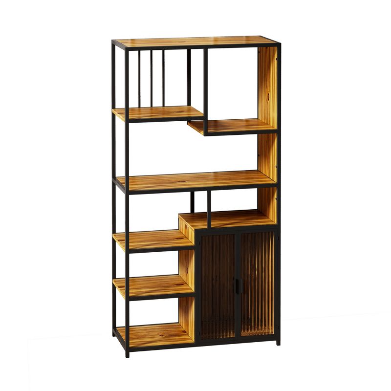 Multipurpose Bookshelf Storage Rack with Closed Storage Cabinets, Black + Brown - ModernLuxe, 5 of 11