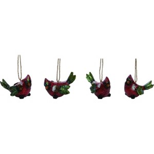 Transpac Resin Holly Leaf Cardinal Ornament Set of 4 Christmas Home Decorations - 1 of 1