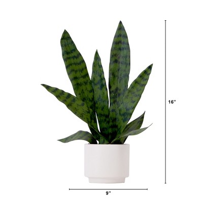 Modern Green Plastic Snake Plant in White Pot