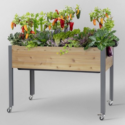 Cedar Self-Watering Elevated Garden Planter with Wheels