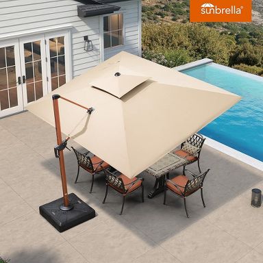 PURPLE LEAF 9 x 12ft Rectangle Wood Pattern Patio Cantilever Umbrella with  Base : Target
