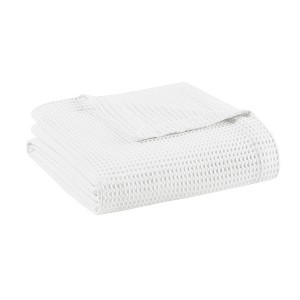 Gulches Pure Snow [White] Classic Waffle Weave Cotton 108x90 King Blanket Blanket - 1 of 4