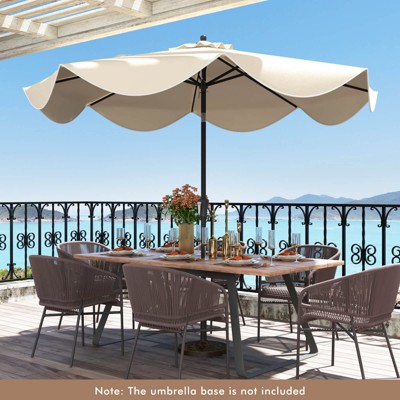 Beige 9 ft Crank Tilt Patio Umbrella with Ruffled Edges