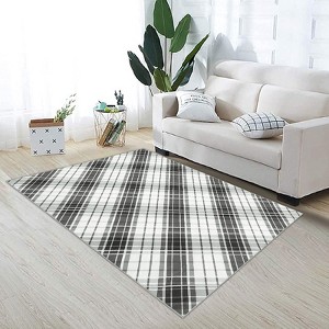 Modern Checkered Rug, Washable and Non-Slip, Thin and Foldable Printed Rug, SSoft Non Shedding Low Pile Floor Covering, Neutral Geometric Rug - 1 of 4