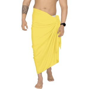 LA LEELA Men's Casual Vacation Pareo Sarong Wrap One Size Yellow Solid - 1 of 3