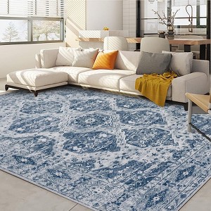 Area Rug Retro Boho Pattern Washable Ultra-Thin Non Slip Living Room Dining Bedroom & Office Dark Green - 1 of 4