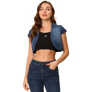 INSPIRE CHIC Women's Casual Cap Sleeve Open Front Crop Denim Shrugs - 1 of 4