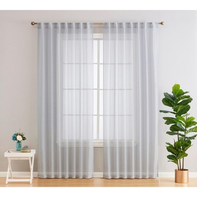 HLC.ME Lauren Semi Sheer Light Filtering Transparent Pocket Top & Back Tab Lightweight Window Curtain Panels, Set of 2