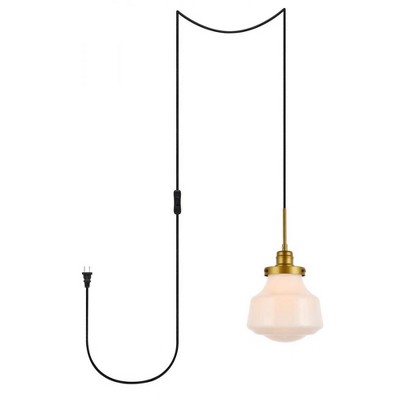 Elegant Lighting Lyle 1 light Brass and frosted white glass plug in pendant