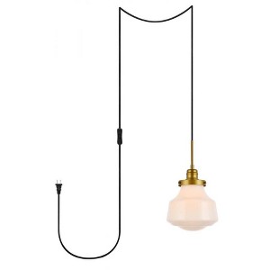 Elegant Lighting Lyle 1 light Brass and frosted white glass plug in pendant - 1 of 4