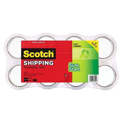 Scotch 1.88" x 54.6yds, 3" Core, Sure Start Packaging Tape - Clear (8 Per Pack)