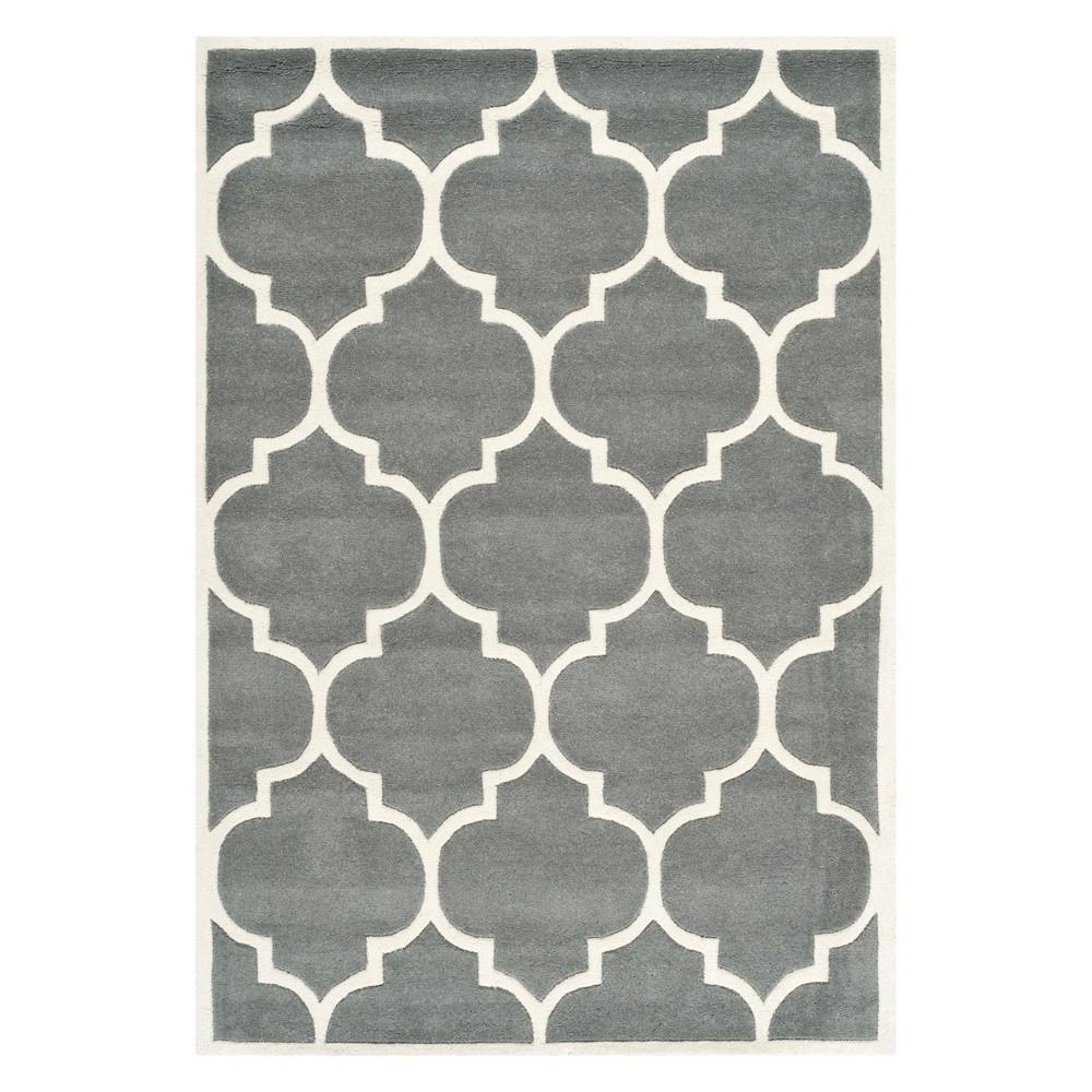 4'x6' Brandy Quatrefoil Design Tufted Area Rug Dark Gray/Ivory - Safavieh