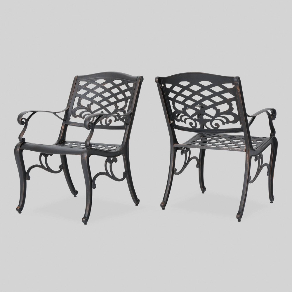 Photos - Chair Sarasota 2pk Cast Aluminum Patio Dining  - Copper - Christopher Knigh