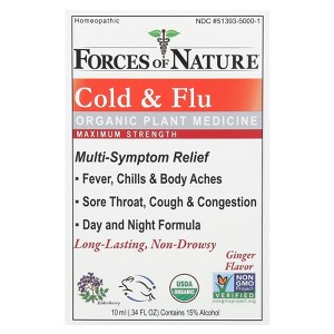 Forces of Nature Cold & Flu, Organic Plant Medicine, Maximum Strength, Ginger, 0.34 fl oz (10 ml) - 1 of 3