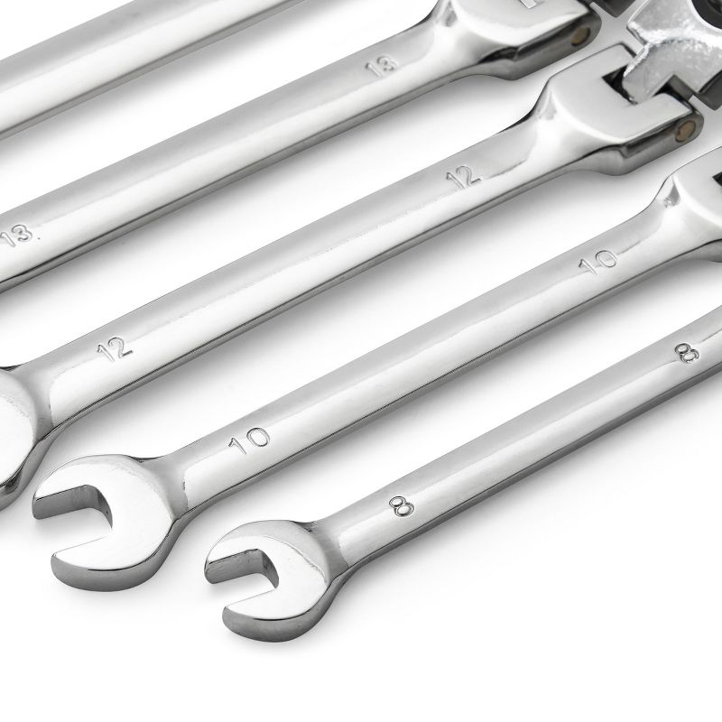 7 Piece Flex Head Ratcheting Wrench Set, Metric 8mm to 17mm Chrome Vanadium Steel Combination Wrenches, 5 of 9