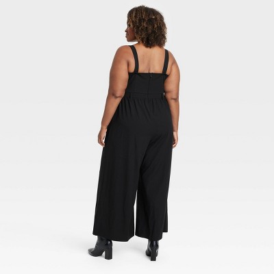 Printed viscose overall jumpsuit with adjustable neckline