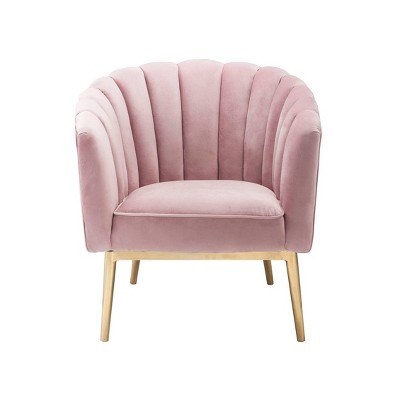 32" Luxe Blue Velvet Barrel Accent Chair with Metallic Base
