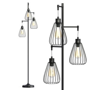 Tangkula Industrial 3-Light Floor Lamp Metal Freestanding Cage Floor Lighting Lamp - 1 of 4