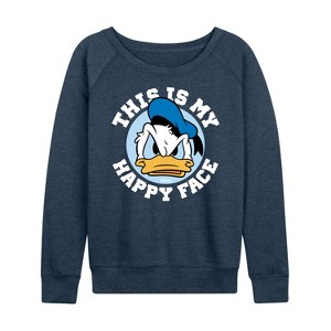 Women's - Disney - This Is My Happy Face Lightweight French Terry Wide Neck Long Sleeve Shirt - 1 of 4
