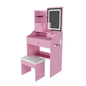 TopComfy Makeup Mirrors Vanity Mirror with Stool Dressing Table for Bedroom 2 Drawers 5 Storage Cabinets for Bedroom, Pink, 35.43"*18.9"*9.06" - 1 of 4
