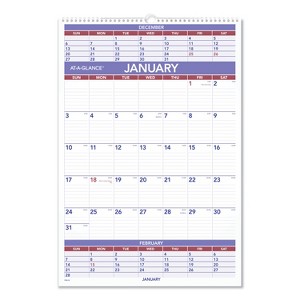 Three-Month Wall Calendar, 15.5 x 22.75, White Sheets, 12-Month (Jan to Dec): 2026 - 1 of 4
