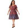 Agnes Orinda Women's Plus Size V Neck Short Sleeve Midi Boho Floral Smock Waist Outfits A Line Dresses - 3 of 4