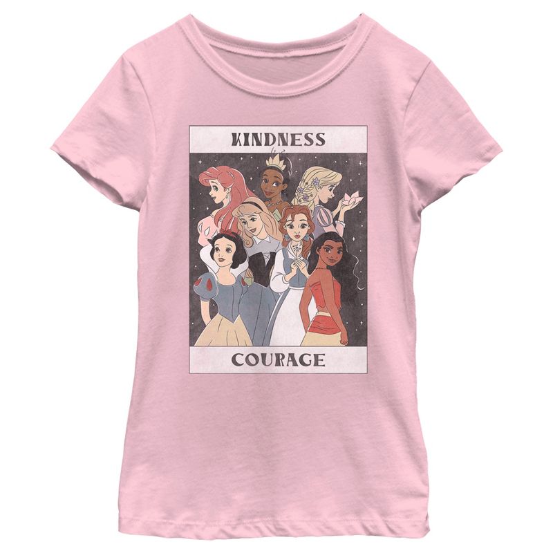 Girl's Disney Princesses Kindness and Courage Poster T-Shirt, 1 of 5