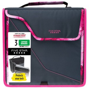 Five Star 3" Sewn Zipper Binder Navy/Pink: 3 Inch D Ring, 850 Sheet Capacity, 8 Pockets, Polyester, Teen & Adult - 1 of 4