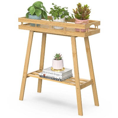 Bamboo Plant Stand Indoor, 2 Tier Plant Table for Indoor Plants, Window Tall Plant Bench Shelf Flower Pot Holder for Living Room Patio Balcony