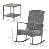 3 Piece Outdoor PE Rattan Rocking Chair Set, Patio Wicker Recliner Rocker Chair with Soft Cushion & Nature Wood Top Coffee Table - 3 of 4