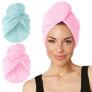 Turbie Twist Extra Long Microfiber Hair Towel Wrap for Women and Men - 2 Pack - Bathroom Essential Accessories - Quick Dry Hair Turban - 1 of 4