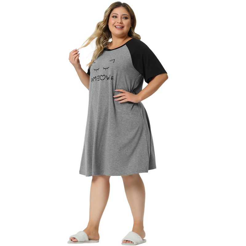 Agnes Orinda Women's Plus Size Short Sleeve Cute Graphic Nightgown, 3 of 6