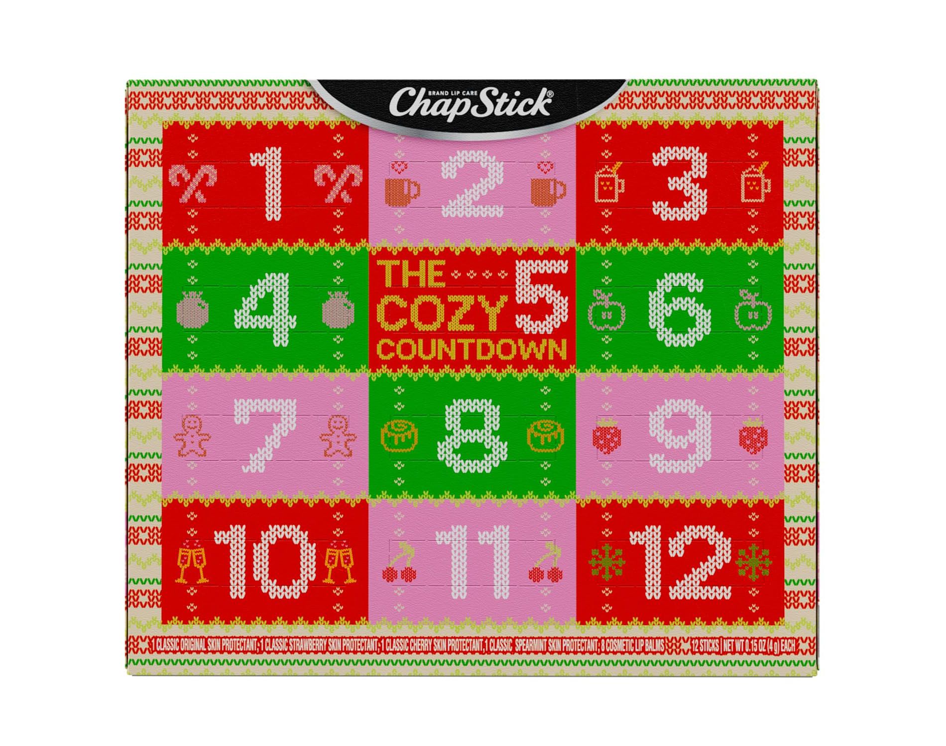 ChapStick Cozy Countdown Holiday Lip Balms 12-Pack, Advent Calendar