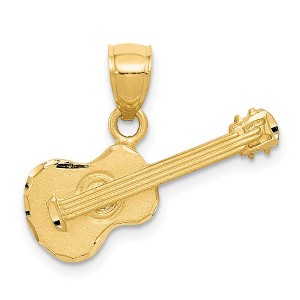 Black Bow Jewelry 14k Yellow Gold Satin & Diamond Cut 2D Acoustic Guitar Pendant, 20mm - 1 of 4