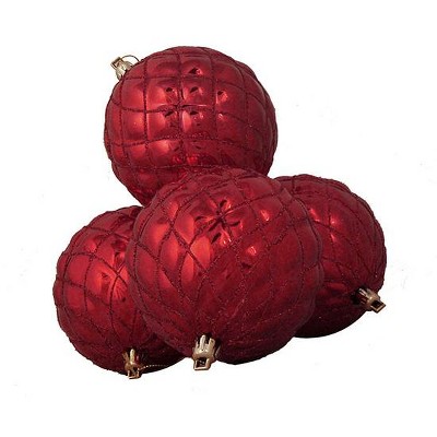 Northlight 4ct Shiny Diamond Shatterproof Christmas Ball Ornament Set 3.75" - Red