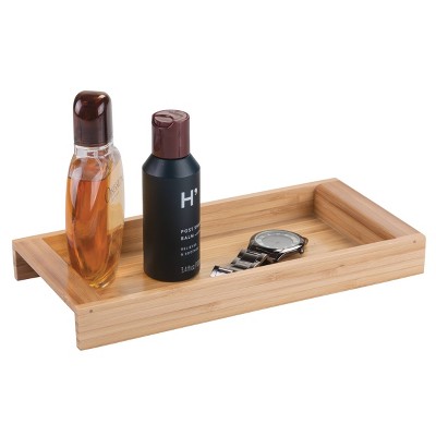 Natural Bamboo Rectangular Vanity Storage Tray Organizer