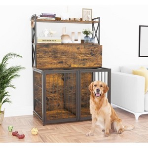 Coucheta Dog Crate Furniture - Heavy Duty Wooden Pet Kennel with 4 Doors & Storage Shelves for Small/Medium Dogs - 1 of 4