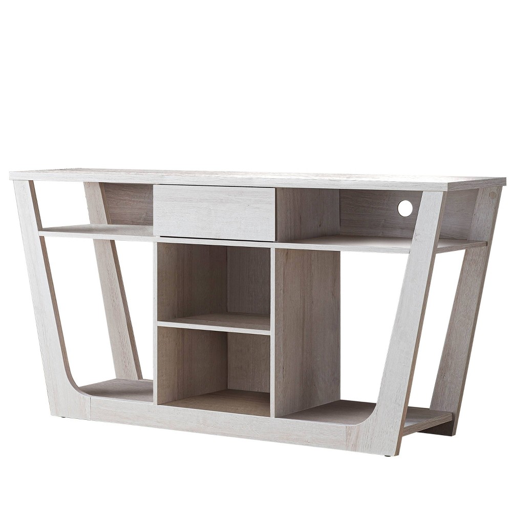 Sondry Open Shelf TV Stand for TVs up to 60" White Oak/Distressed Gray - miBasics: Transitional Style, Cable Management, 150 lbs Capacity