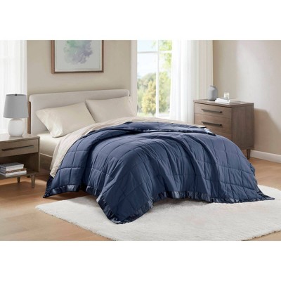 Full/Queen Blue Down Alternative Blanket with Satin Trim