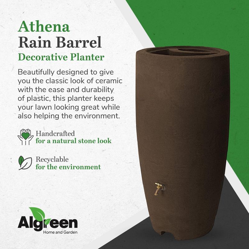 Algreen Athena 80 Gallon Plastic Outdoor Rain Barrel with Brass Spigot and Screen Guard for Rain Water Collection and Storage, Brownstone, 5 of 8