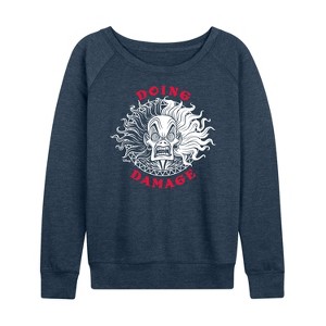 Women's - Disney Villains - Doing Damage Cruella Lightweight French Terry Wide Neck Long Sleeve Shirt - 1 of 4