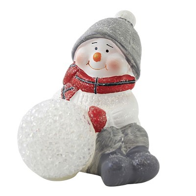 Christmas 4.5" Sitting Snowman With Snowball Led Lighted Figurine  -  Decorative Figurines